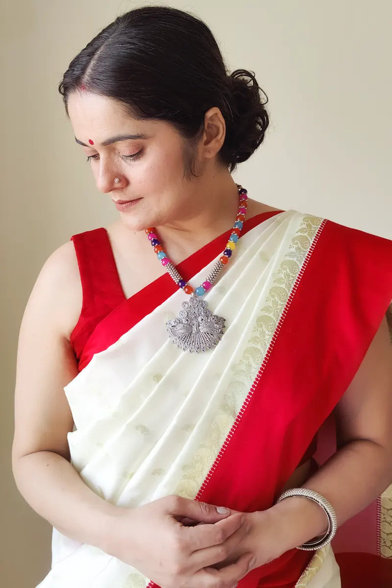 Fabnuma Handcrafted Multi Beaded Neckpiece & Oxidize Plated Pendant - Fabnuma