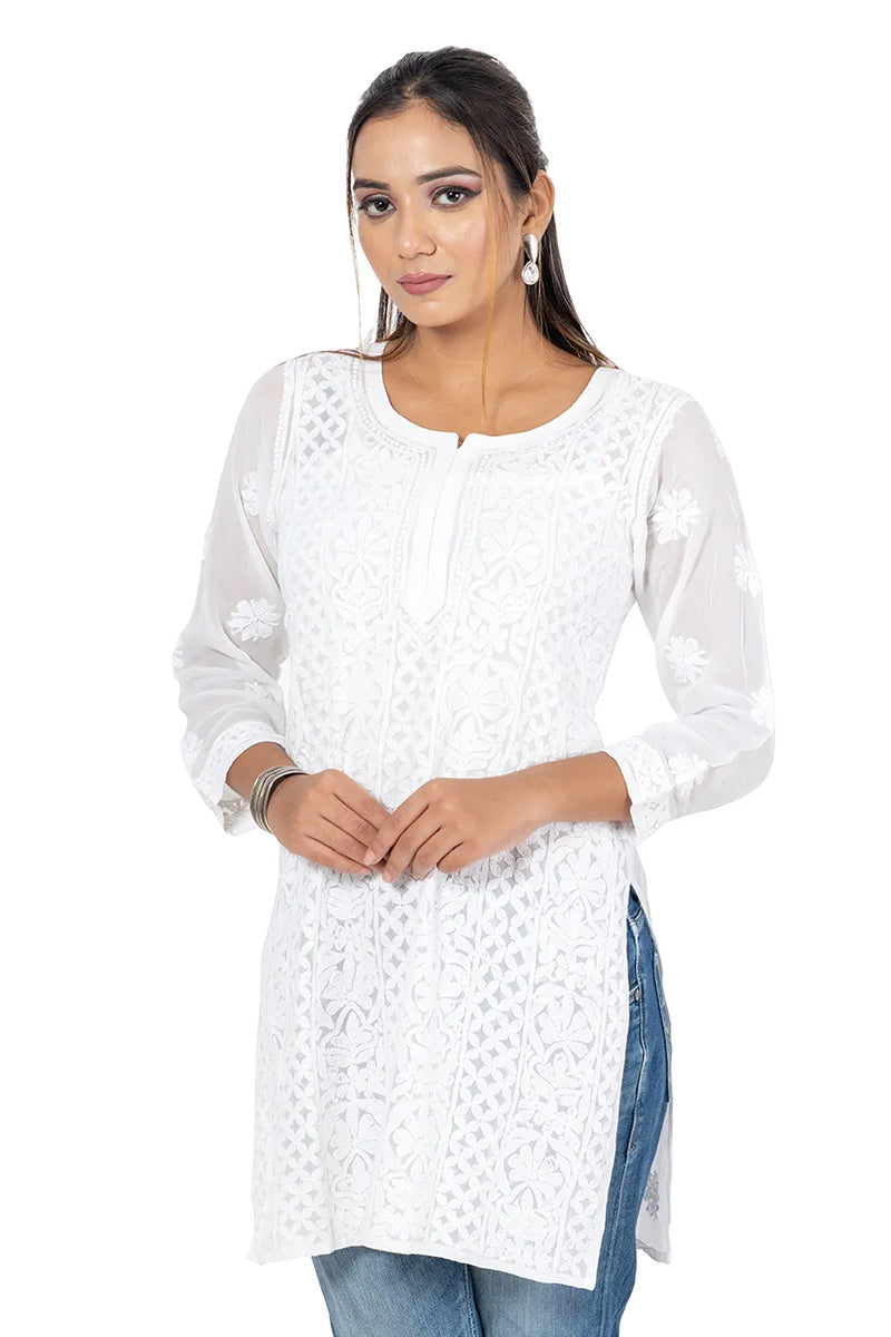 Fabnuma Handcrafted  Chikankari Georgette Kurti - Fabnuma