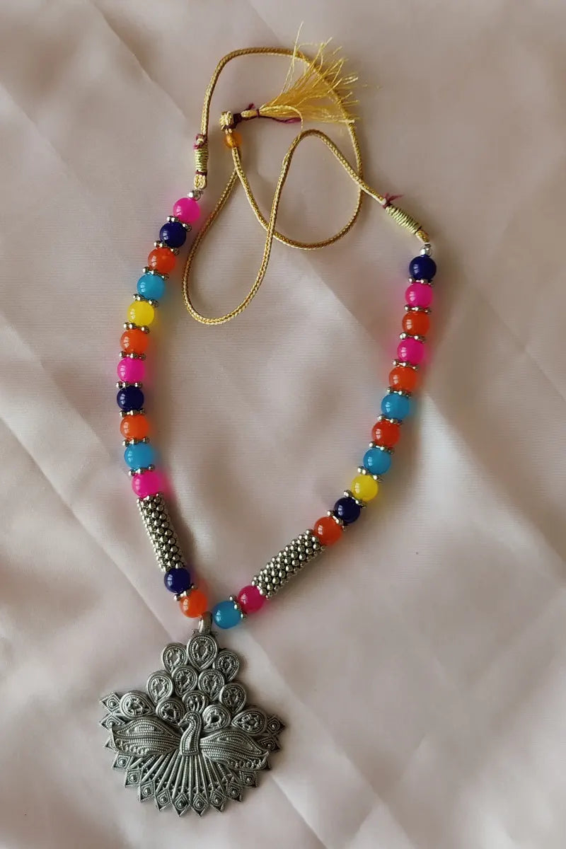 Fabnuma Handcrafted Multi Beaded Neckpiece & Oxidize Plated Pendant - Fabnuma