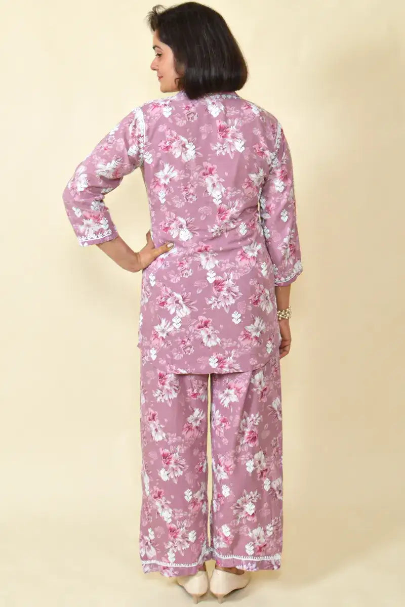 Fabnuma Handcrafted Peach Chikankari Rayon Cord Set - Fabnuma