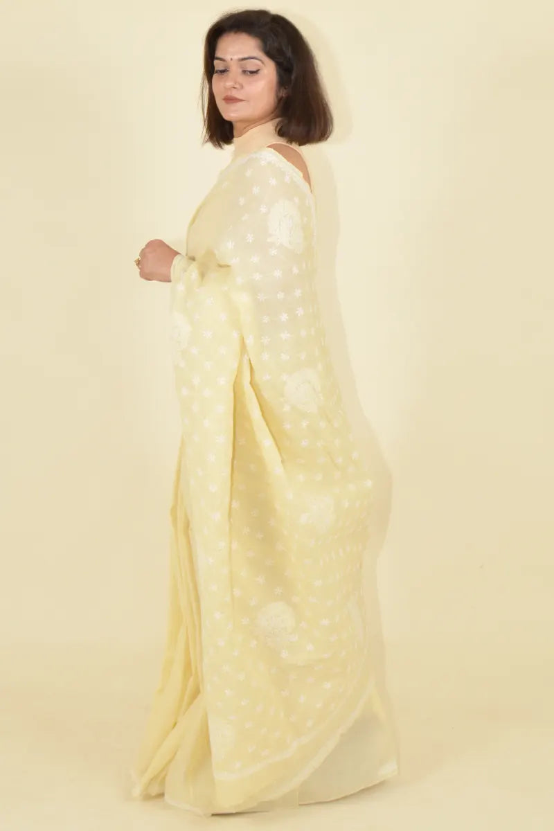Fabnuma Handcrafted Fawn Cotton Chikankari Saree-Blouse Fabnuma