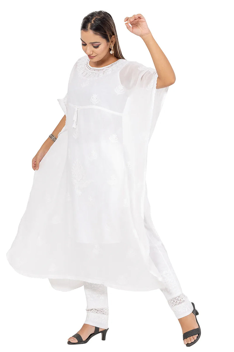 Fabnuma Handcrafted  Chikankari Georgette Kaftaan Kurti - Fabnuma