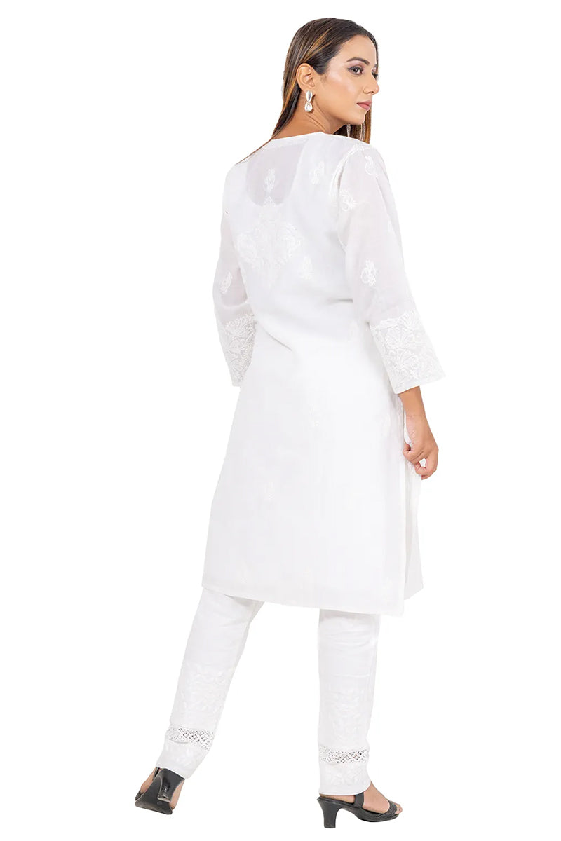 Fabnuma Handcrafted Chikankari Cotton White Kurti - Fabnuma