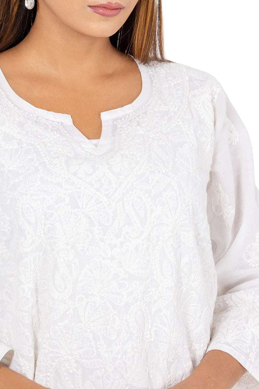 Fabnuma Handcrafted Chikankari Cotton White Kurti - Fabnuma
