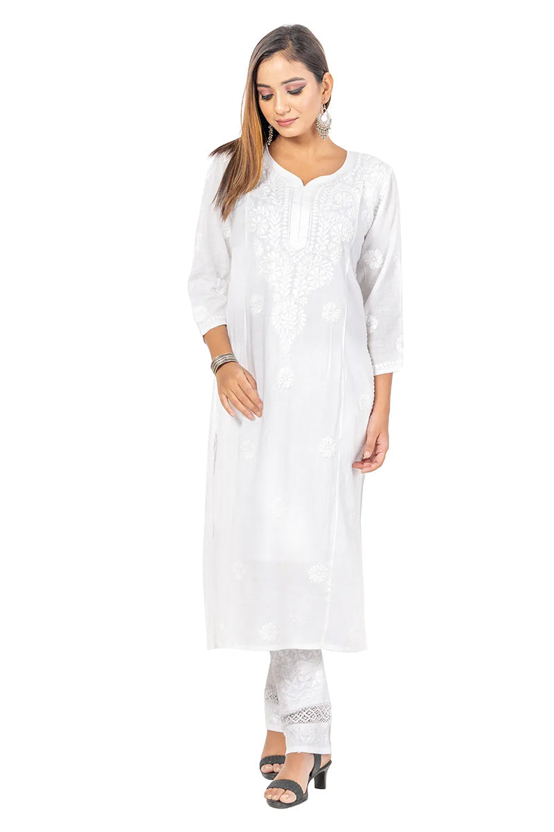 Fabnuma Handcrafted  Chikankari Rayon Cotton Kurti - Fabnuma
