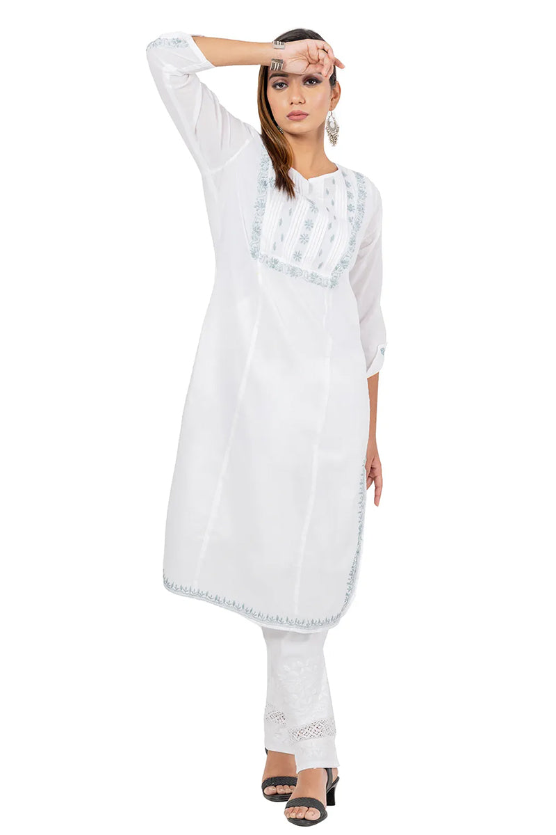 Fabnuma Handcrafted  Chikankari White Cotton Kurti - Fabnuma