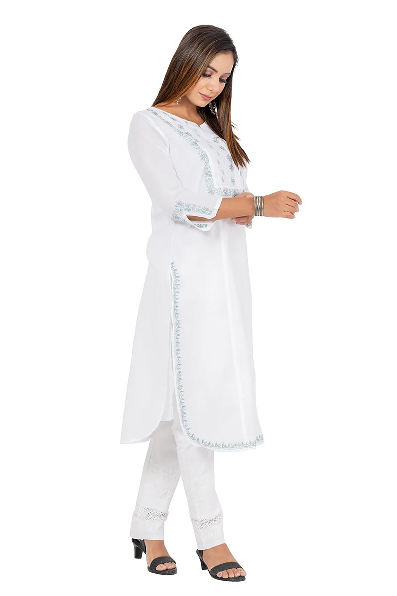 Fabnuma Handcrafted  Chikankari White Cotton Kurti - Fabnuma
