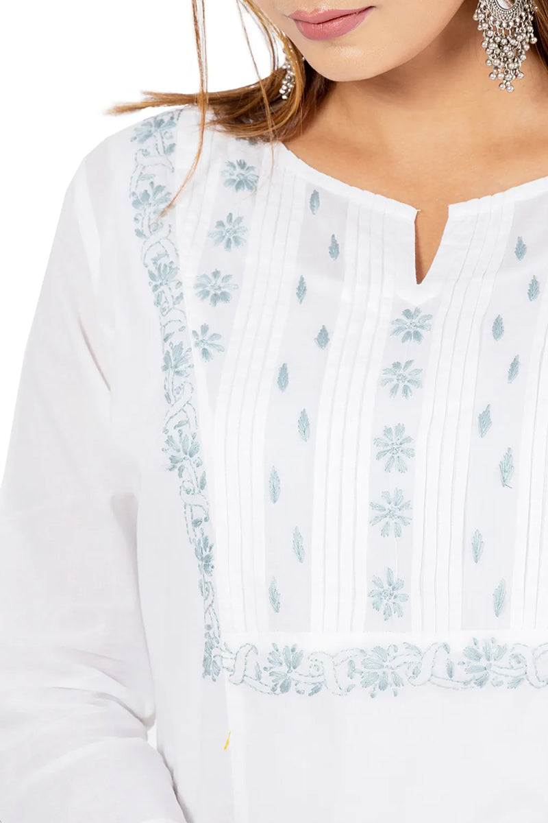 Fabnuma Handcrafted  Chikankari White Cotton Kurti - Fabnuma