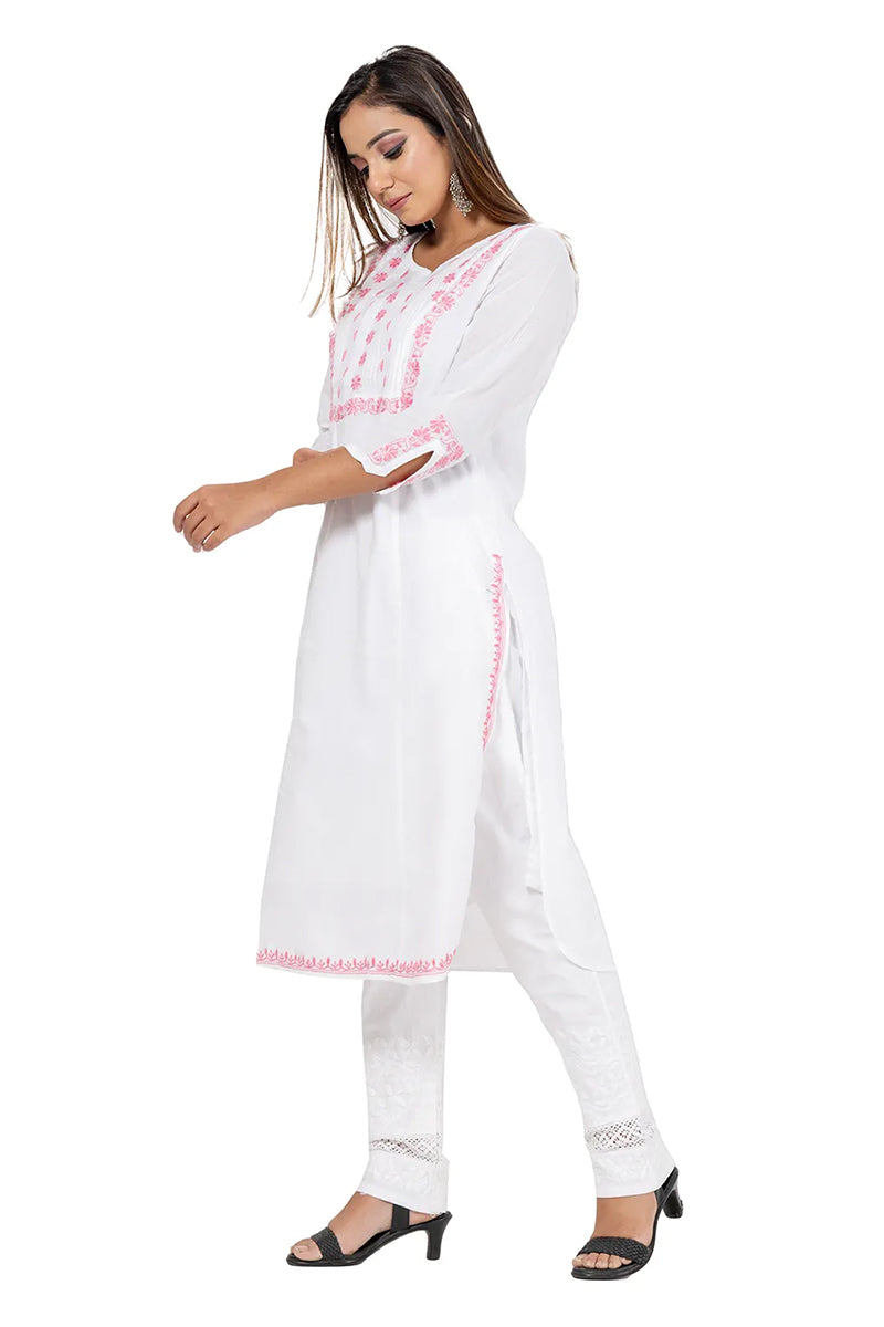 Fabnuma Handcrafted  Chikankari White Cotton Kurti - Fabnuma