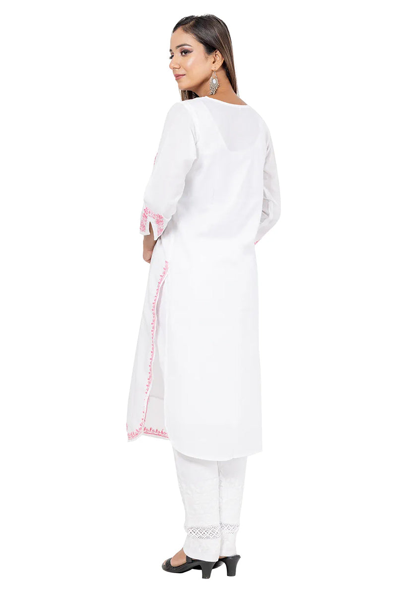 Fabnuma Handcrafted  Chikankari White Cotton Kurti - Fabnuma