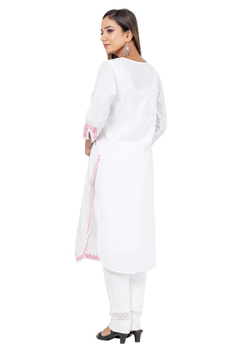 Fabnuma Handcrafted Chikankari White Cotton Kurti - Fabnuma