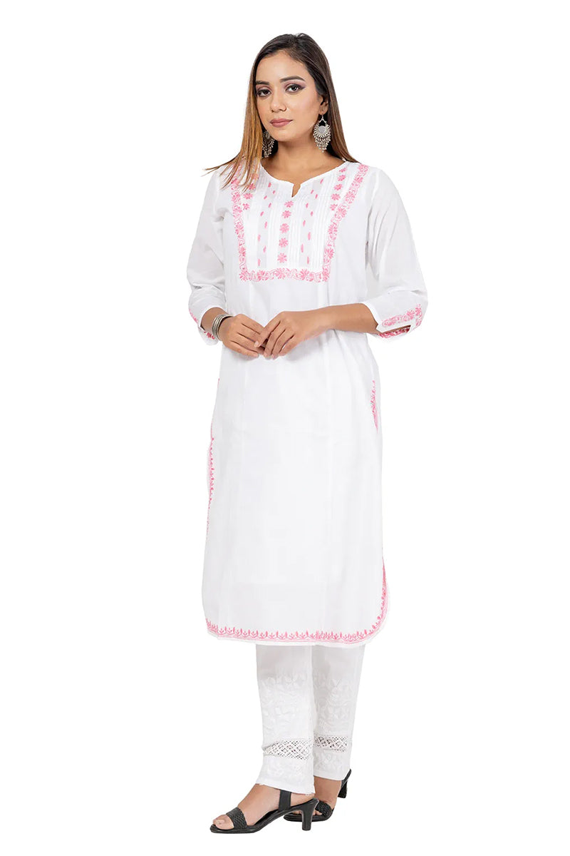 Fabnuma Handcrafted  Chikankari White Cotton Kurti - Fabnuma