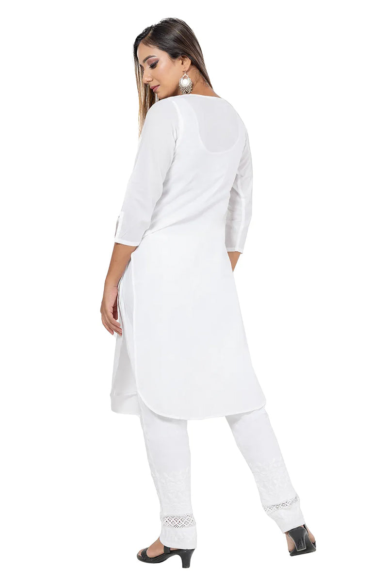 Fabnuma Handcrafted  White Cotton Chikankari Kurti - Fabnuma