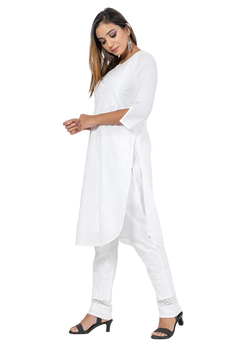 Fabnuma Handcrafted  White Cotton Chikankari Kurti - Fabnuma