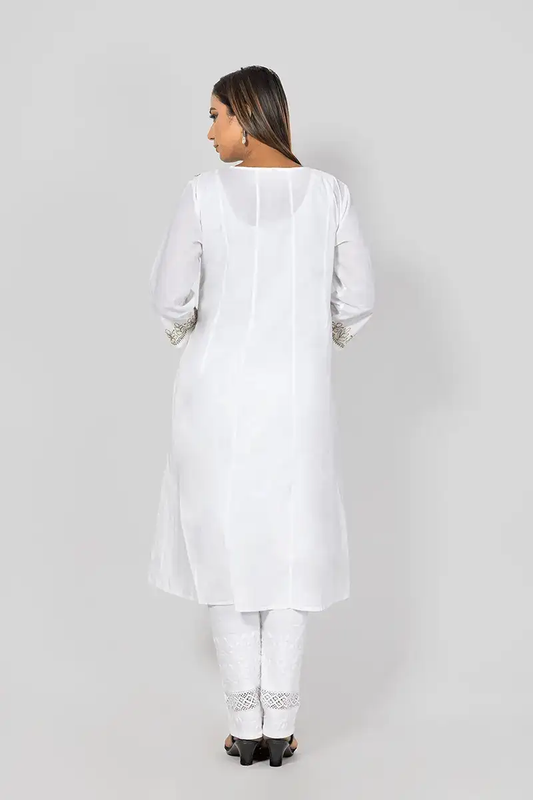 Fabnuma Handcrafted Chikankari White Cotton Kurti - Fabnuma