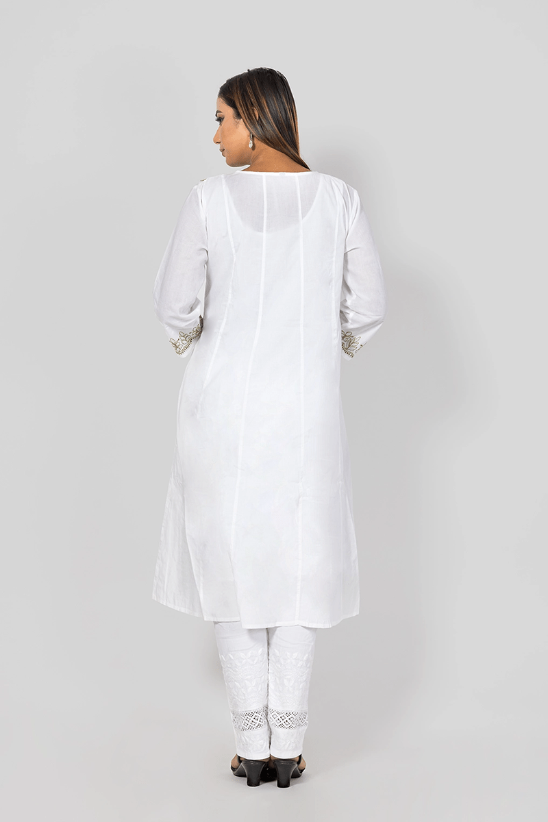 Fabnuma Handcrafted  Chikankari Designer White Cotton A-Line Kurti - Fabnuma