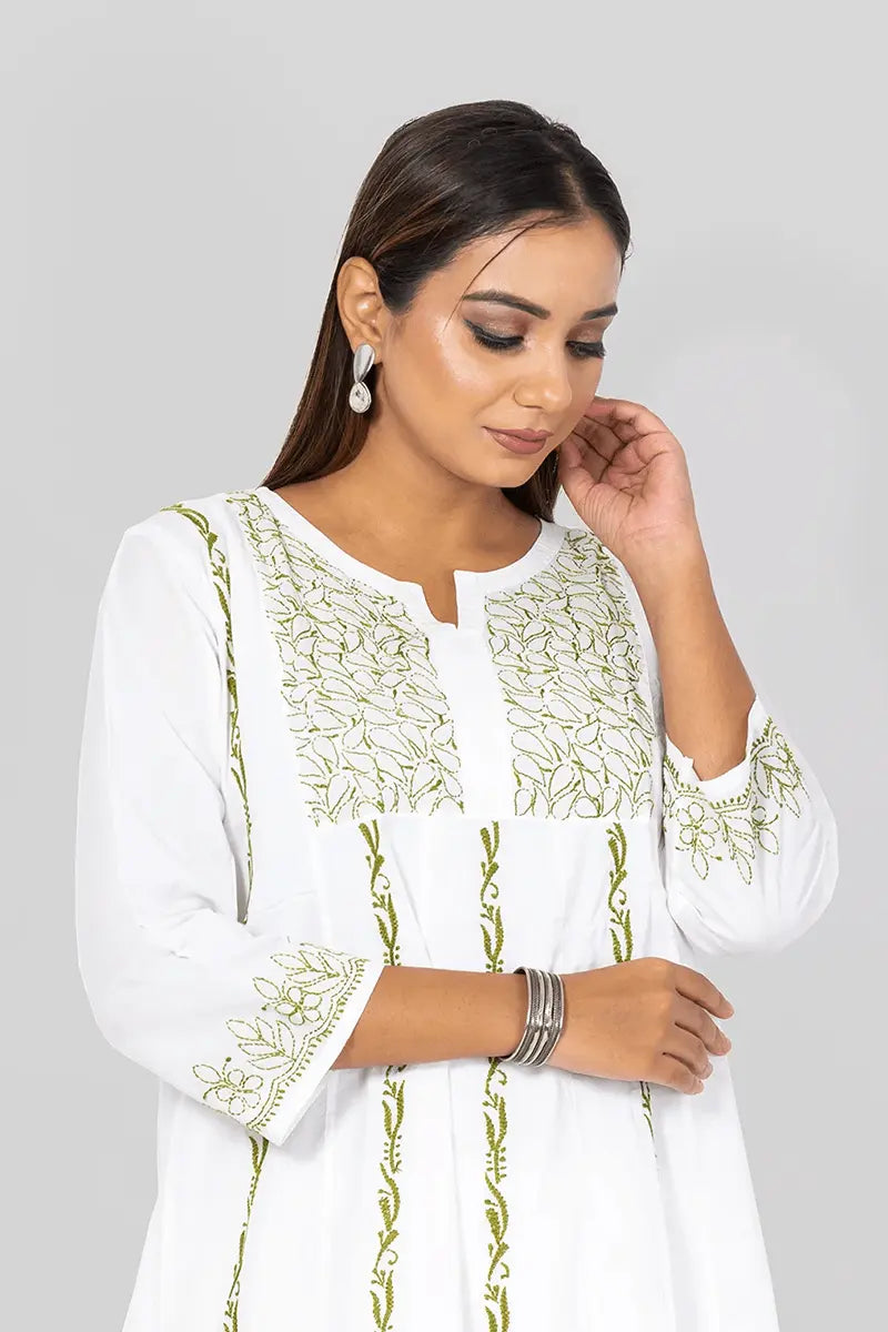 Fabnuma Handcrafted  Chikankari White Cotton Kurti - Fabnuma