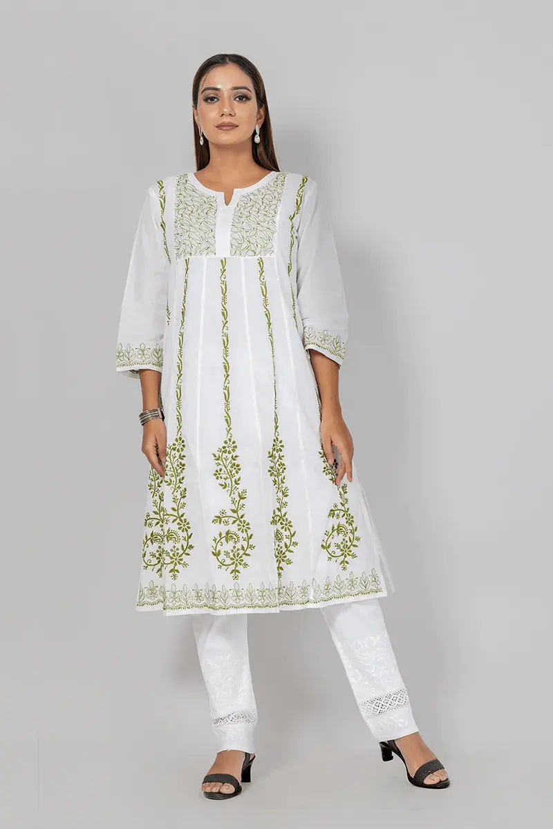 Memaana Handcrafted Chikankari White Cotton Kurti - Memaana