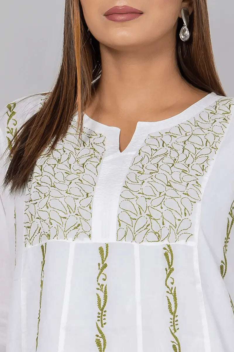 Memaana Handcrafted Chikankari White Cotton Kurti - Memaana