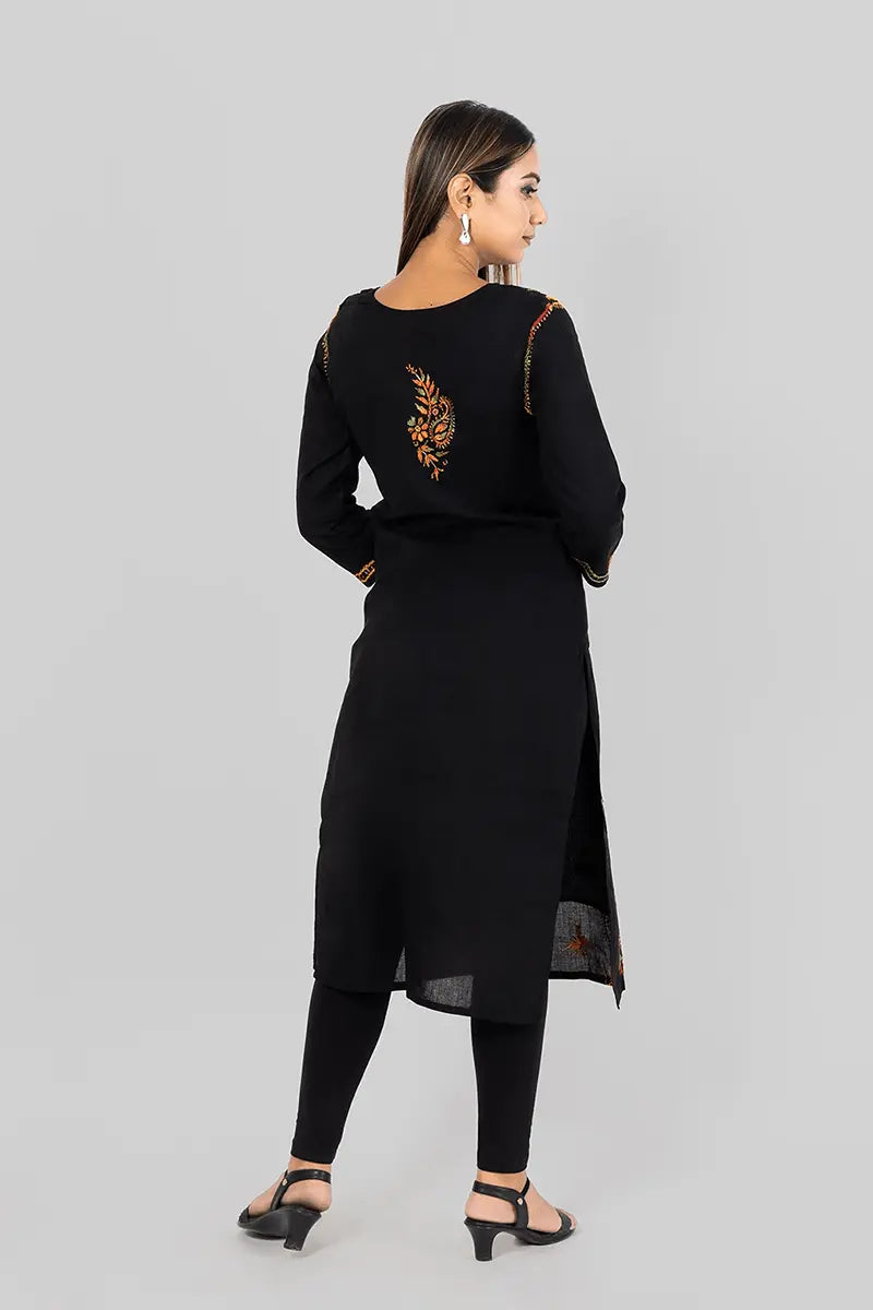 Fabnuma Handcrafted  Chikankar Black Cotton Designer Kurti - Fabnuma