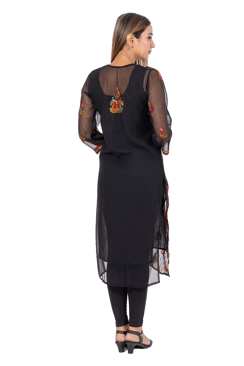 Fabnuma Handcrafted Chikankari Georgette Black Kurti - Fabnuma