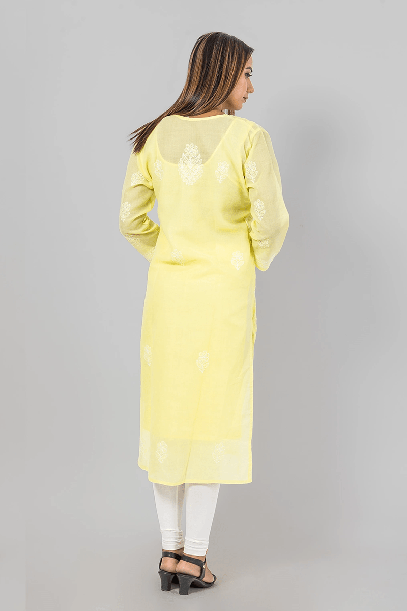 Fabnuma Handcrafted  Chikankari Designer Lemon Cotton Kurti - Fabnuma