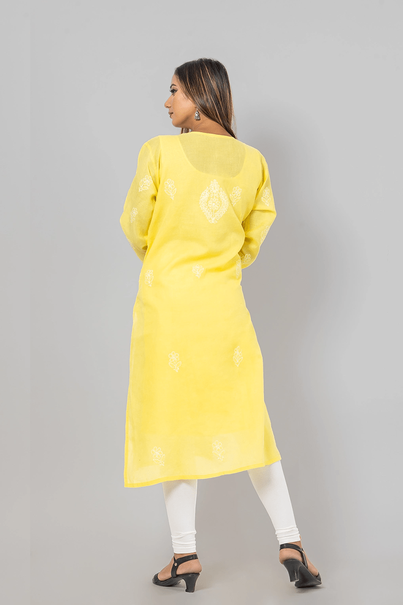 Fabnuma Handcrafted  Chikankari Yellow Cotton Kurti - Fabnuma