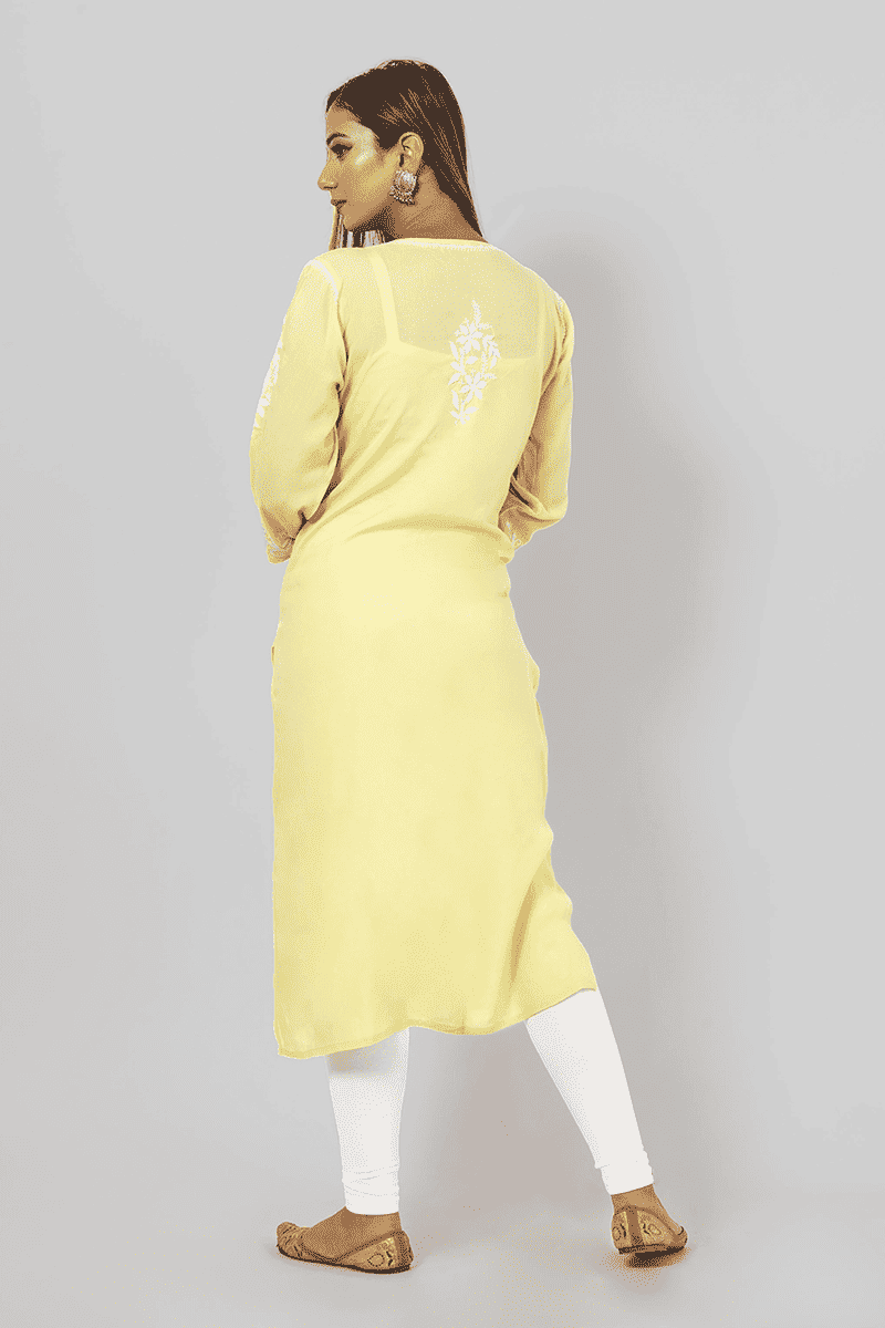 Fabnuma Handcrafted Chikankari Lemon Rayon Cotton Kurti - Fabnuma