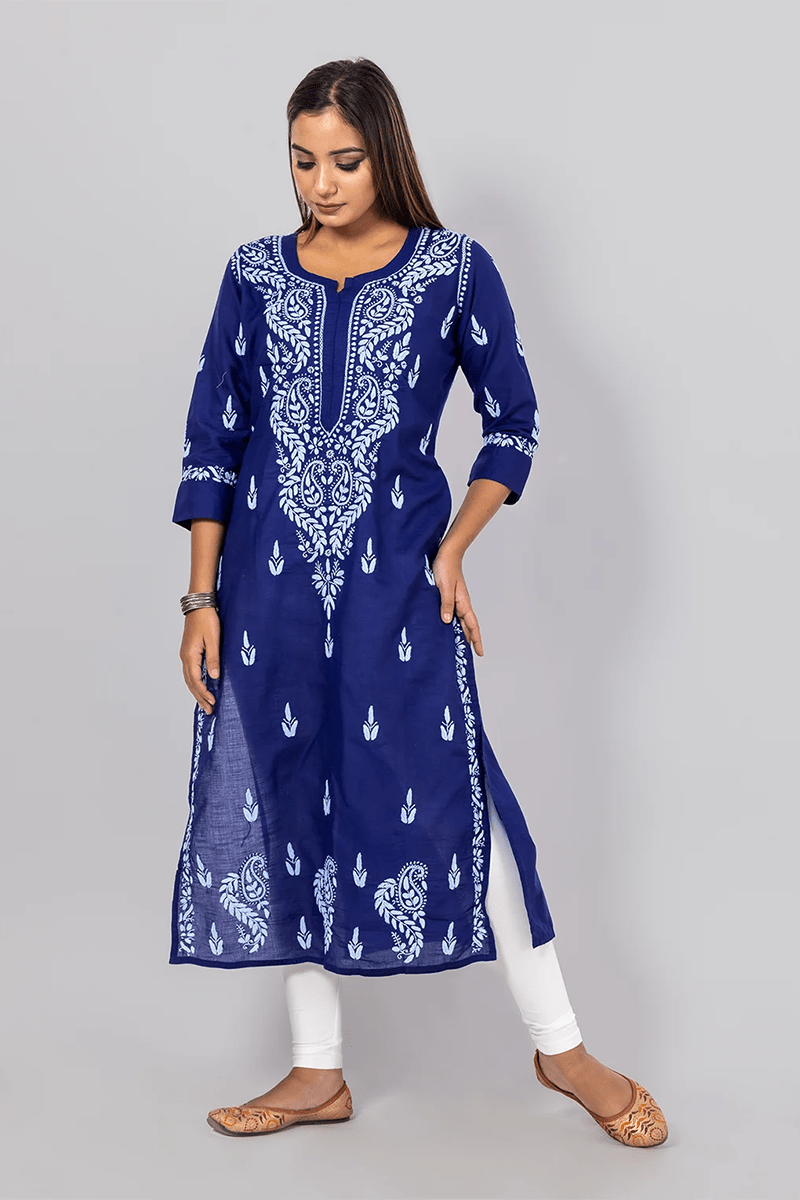 Fabnuma Handcrafted  Chikankari Blue Cotton Kurti - Fabnuma