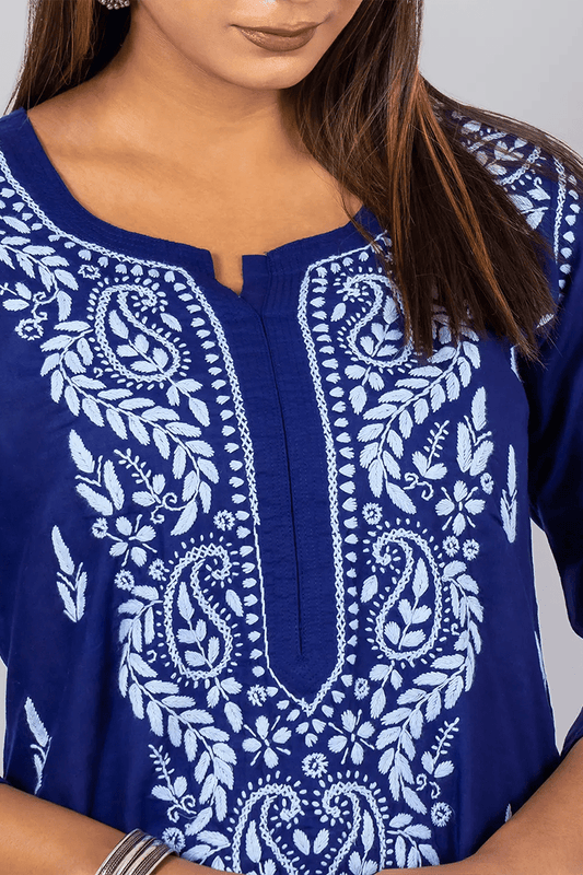 Fabnuma Handcrafted Chikankari Blue Cotton Kurti - Fabnuma