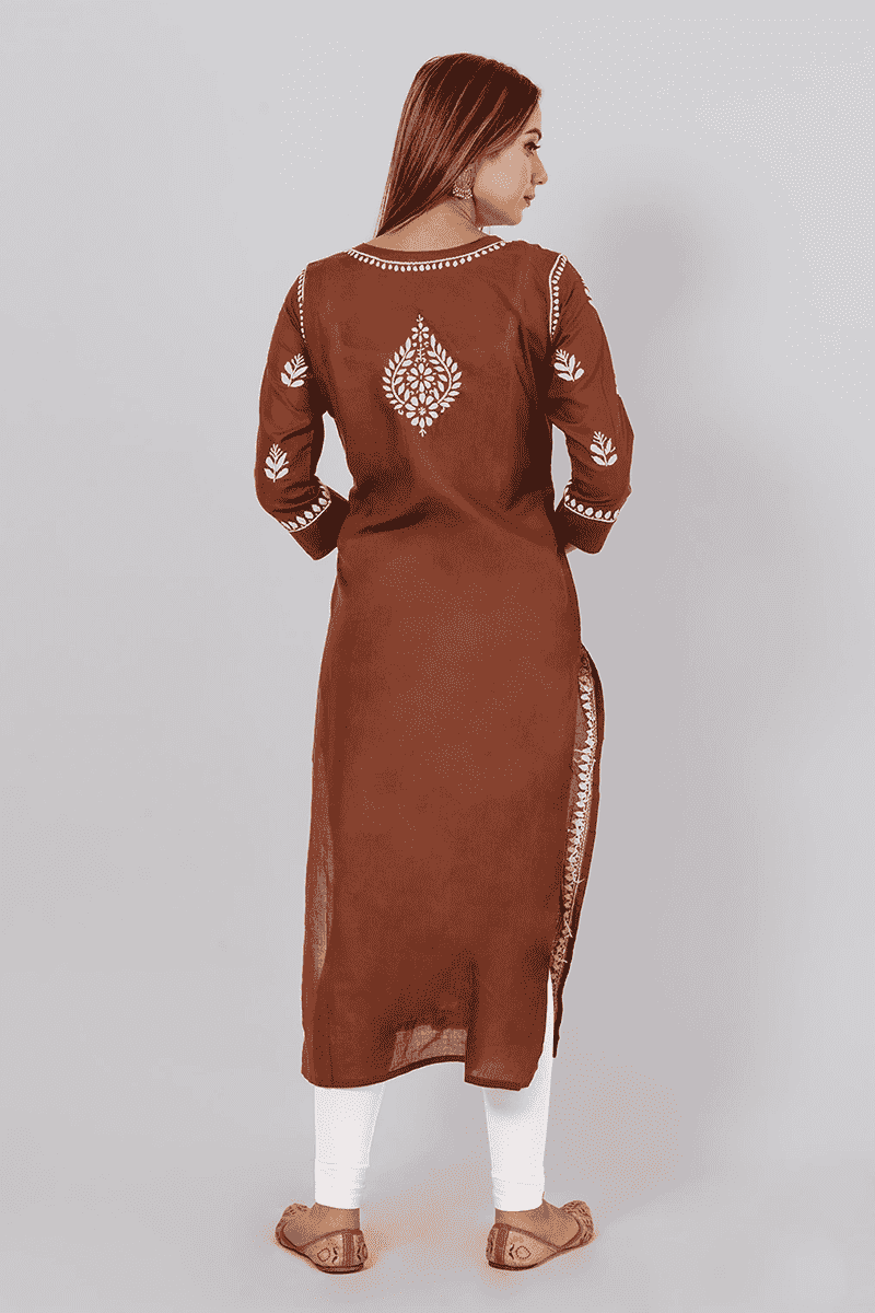 Fabnuma Handcrafted Chikankari Brown Cotton Kurti - Fabnuma
