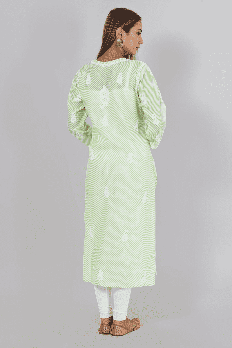 Fabnuma Handcrafted Chikankari Mint Green Cotton Kurti - Fabnuma