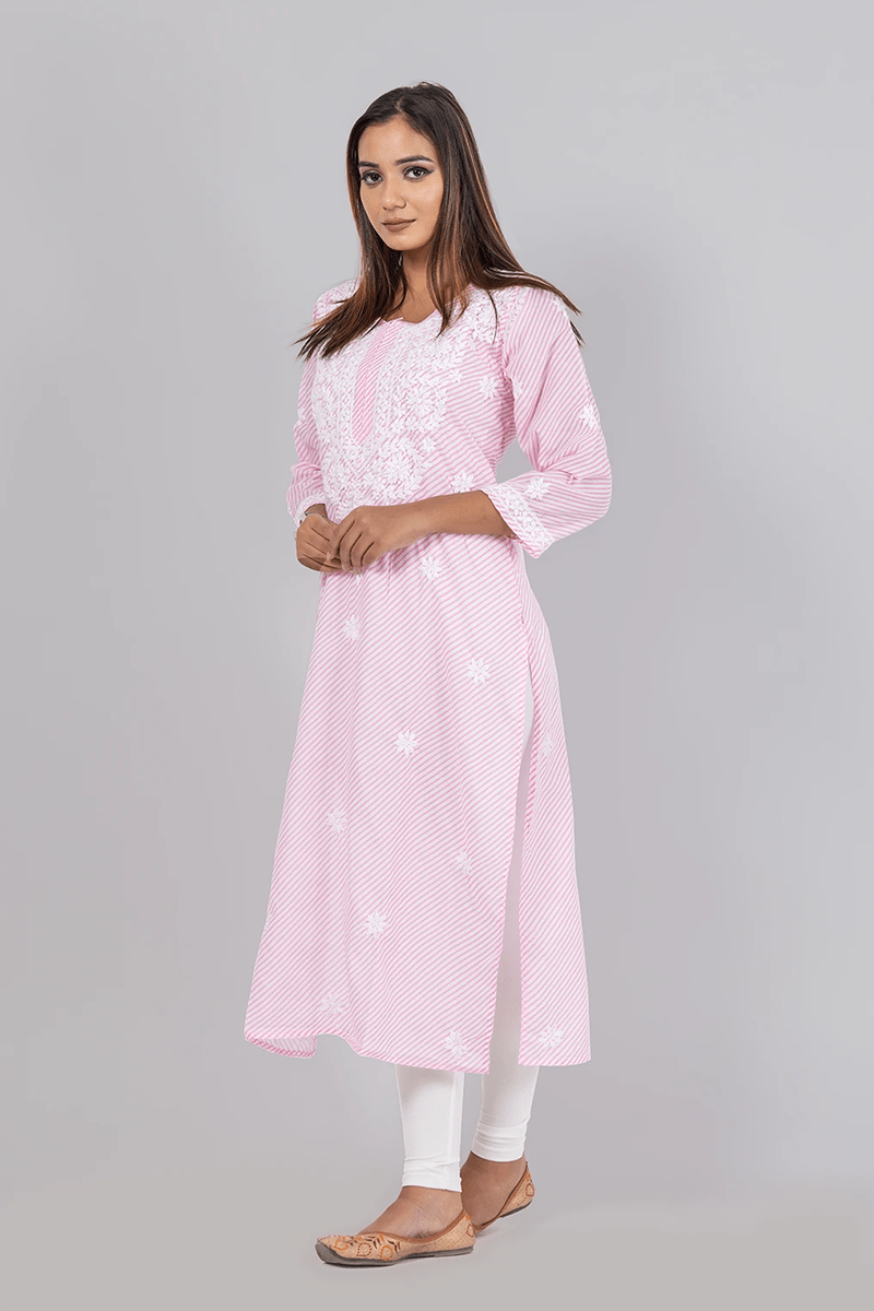 Fabnuma Handcrafted Chikankari Baby Pink Cotton Kurti - Fabnuma