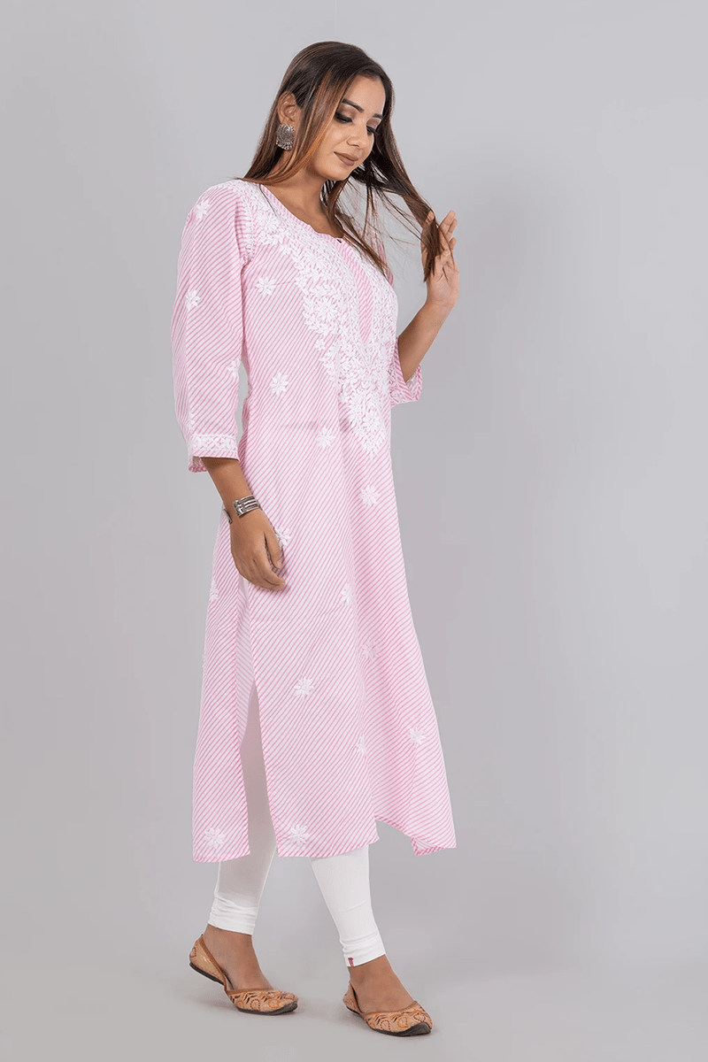 Fabnuma Handcrafted Chikankari Baby Pink Cotton Kurti - Fabnuma