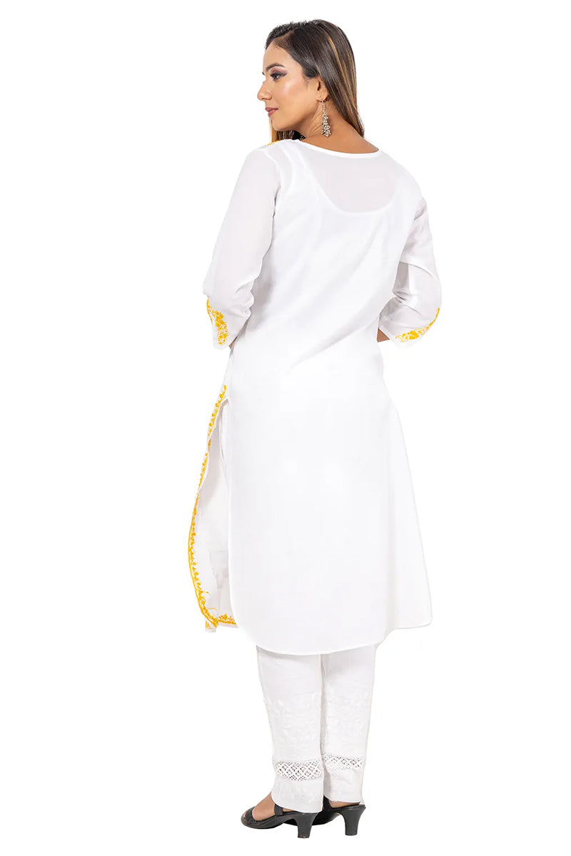 Fabnuma Handcrafted  Chikankari White Cotton Kurti - Fabnuma