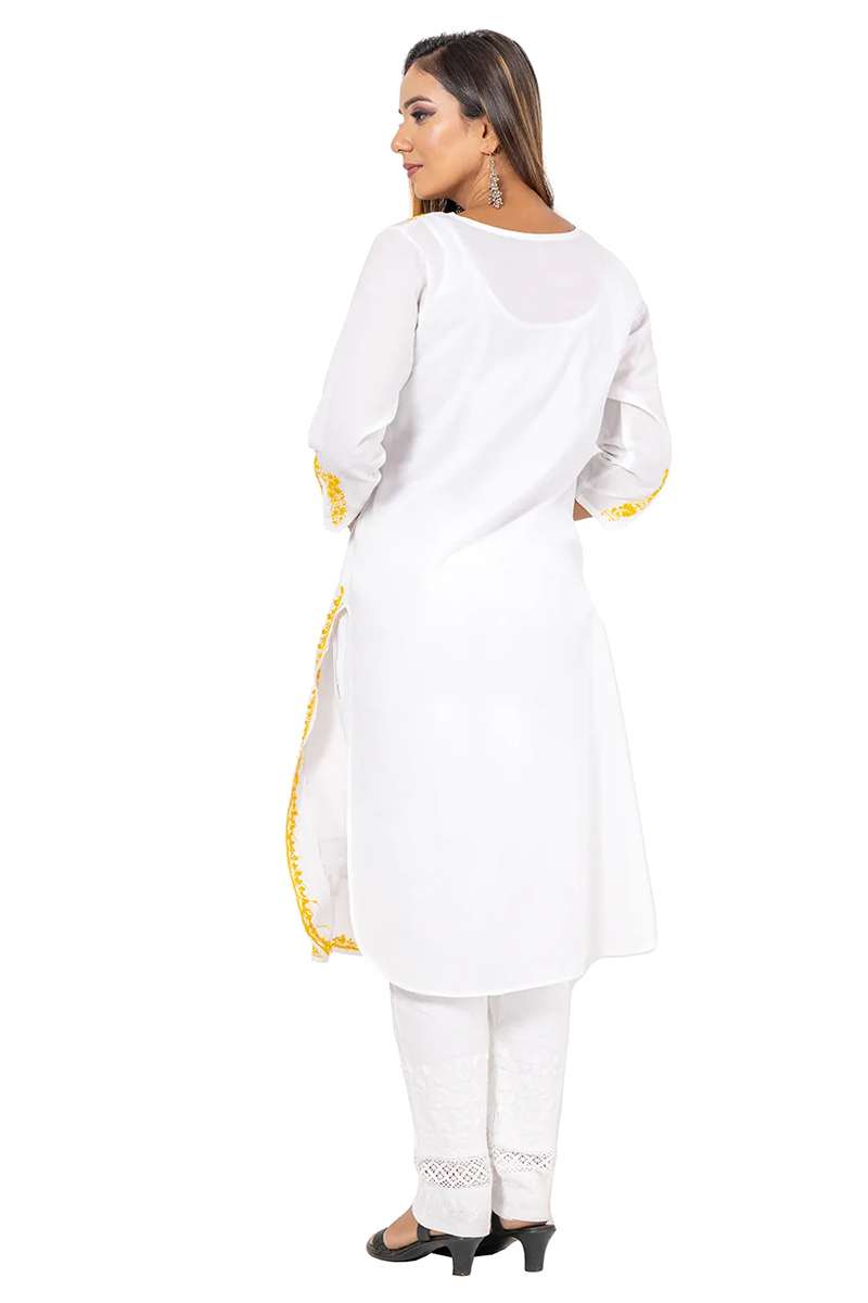 Fabnuma Handcrafted Chikankari White Cotton Kurti - Fabnuma