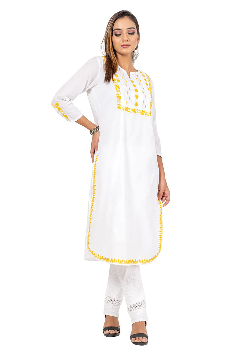 Fabnuma Handcrafted  Chikankari White Cotton Kurti - Fabnuma
