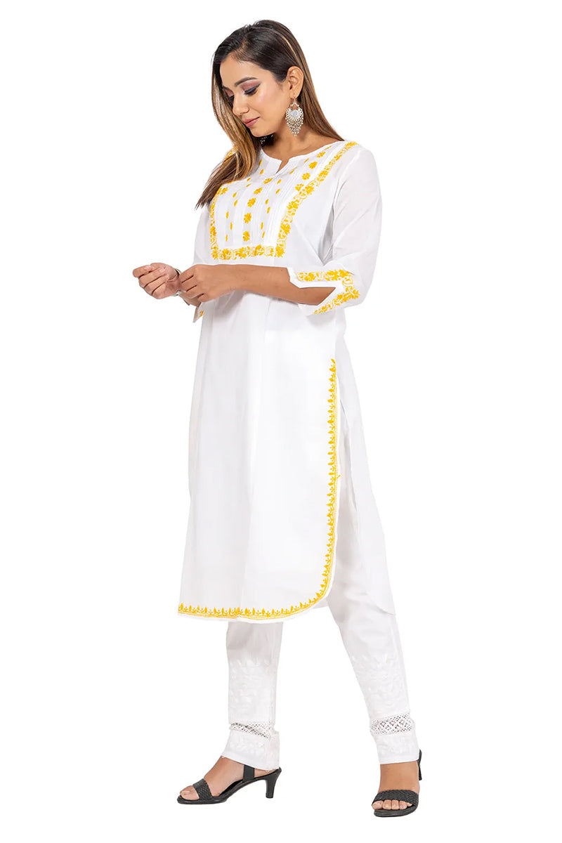 Fabnuma Handcrafted  Chikankari White Cotton Kurti - Fabnuma
