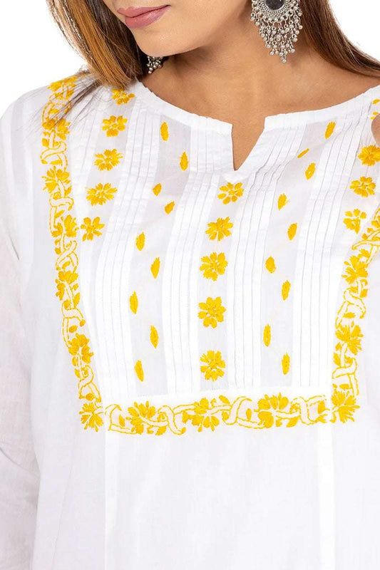 Fabnuma Handcrafted Chikankari White Cotton Kurti - Fabnuma