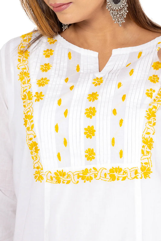 Fabnuma Handcrafted Chikankari White Cotton Kurti - Fabnuma