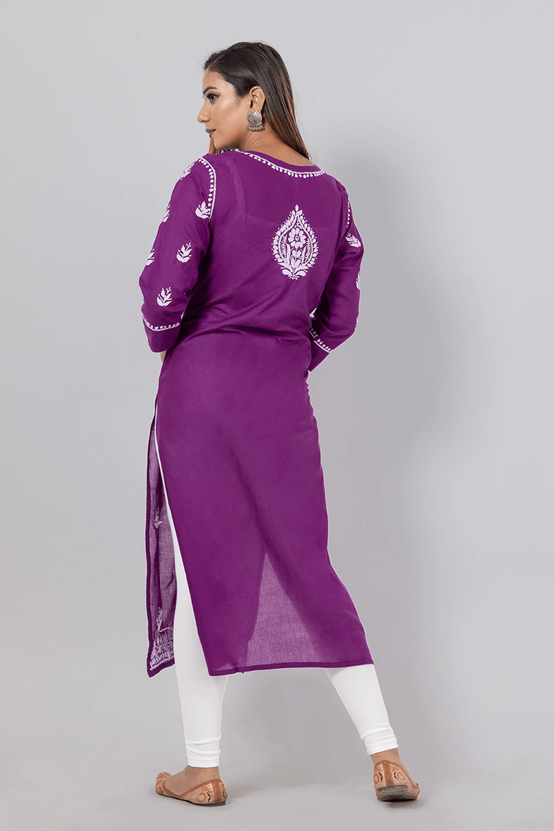 Fabnuma Handcrafted  Chikankari Purple Cotton Kurti - Fabnuma