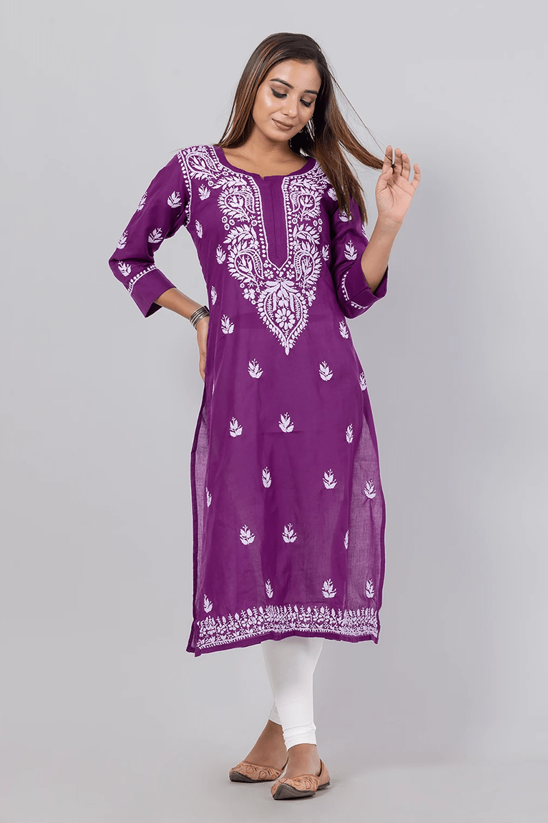 Fabnuma Handcrafted  Chikankari Purple Cotton Kurti - Fabnuma
