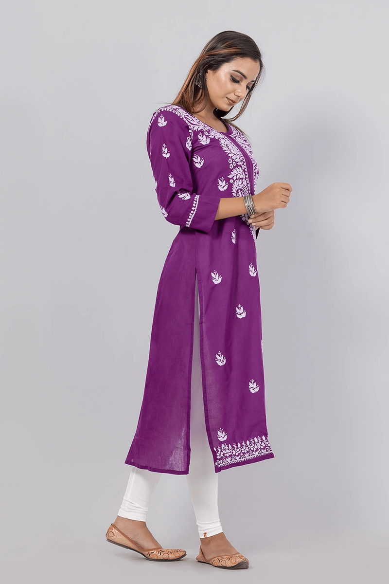 Fabnuma Handcrafted  Chikankari Purple Cotton Kurti - Fabnuma