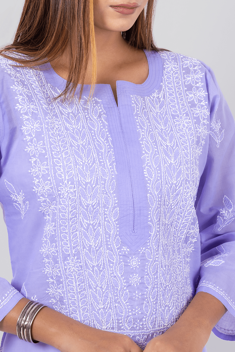 Fabnuma Handcrafted  Chikankari Lavender Cotton Kurti - Fabnuma