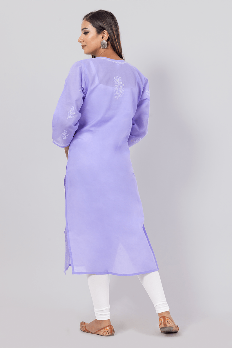 Fabnuma Handcrafted  Chikankari Lavender Cotton Kurti - Fabnuma