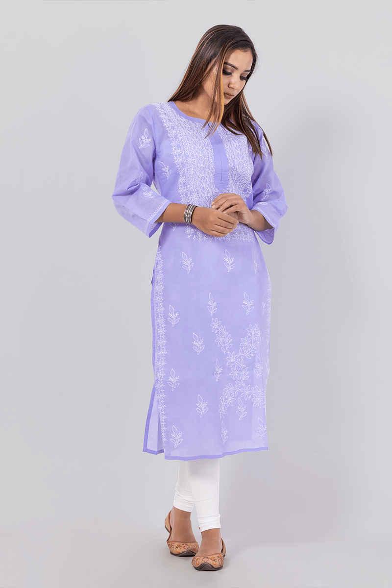 Fabnuma Handcrafted  Chikankari Lavender Cotton Kurti - Fabnuma