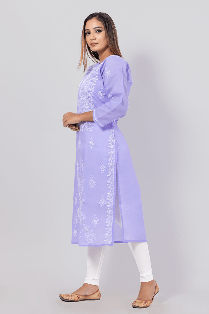 Fabnuma Handcrafted  Chikankari Lavender Cotton Kurti - Fabnuma