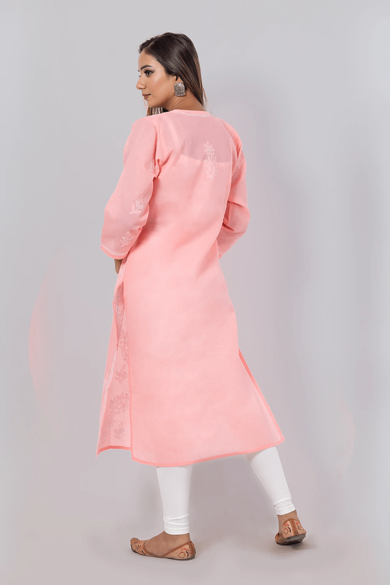 Fabnuma Handcrafted  Chikankari Peach Cotton Kurti - Fabnuma