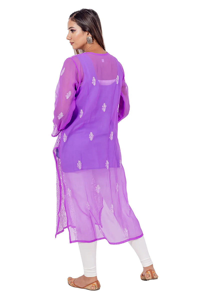 Fabnuma Handcrafted  Purple Chikankari Georgette Kurti - Fabnuma