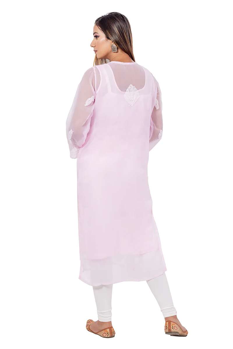 Fabnuma Handcrafted Baby Pink Chikankari Georgette Kurti - Fabnuma